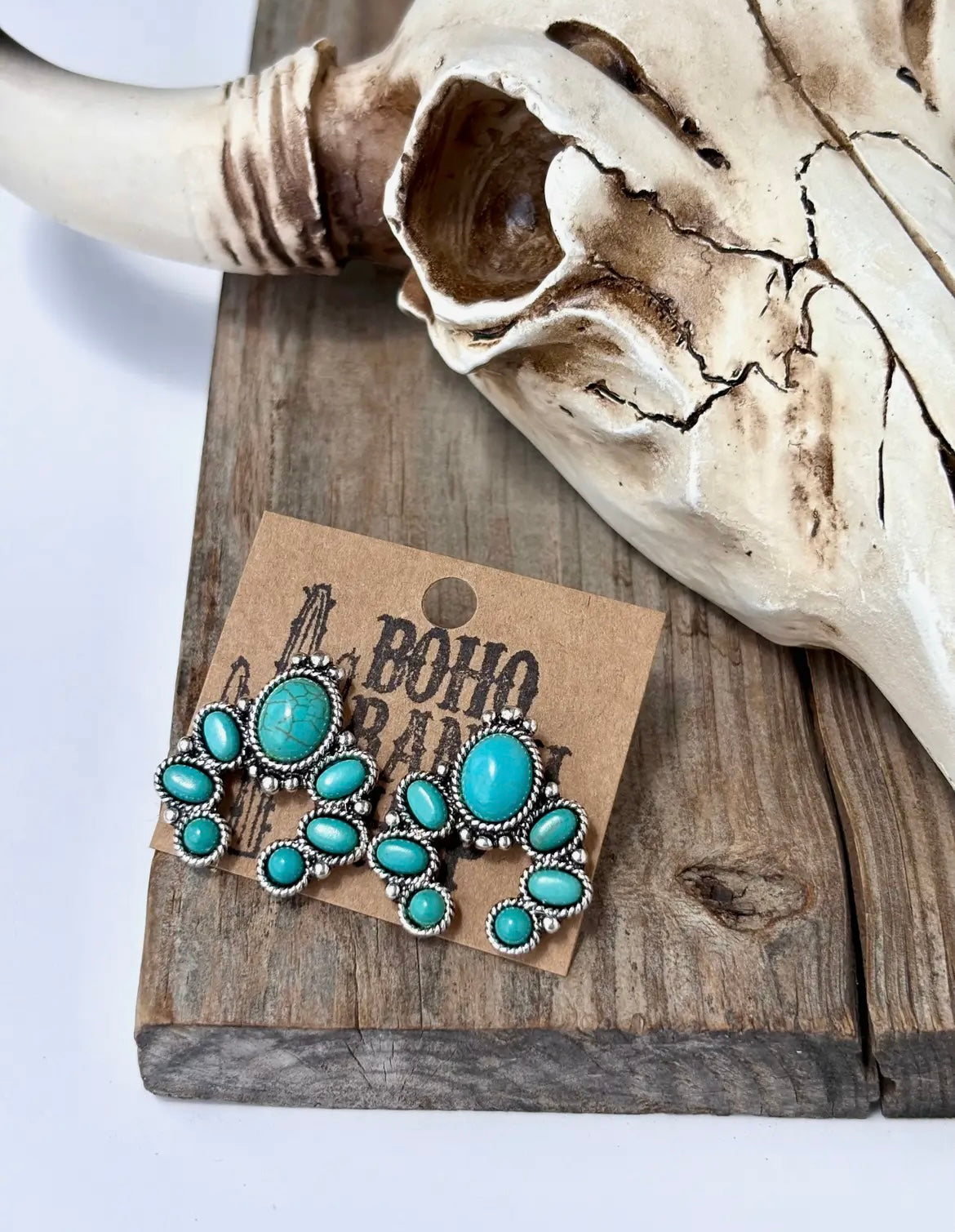 Squash blossom turquoise stone stud earrings